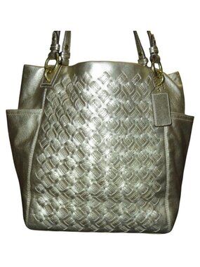 COACH 2011 Peyton North South Woven Metallic Gold Leather Tote Handbag 17099